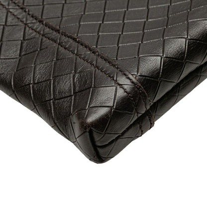 Bottega Veneta Intrecciato Crossbody Shoulder Bag Dark Brown Leather