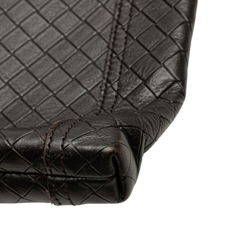 Bottega Veneta Intrecciato Crossbody Shoulder Bag Dark Brown Leather