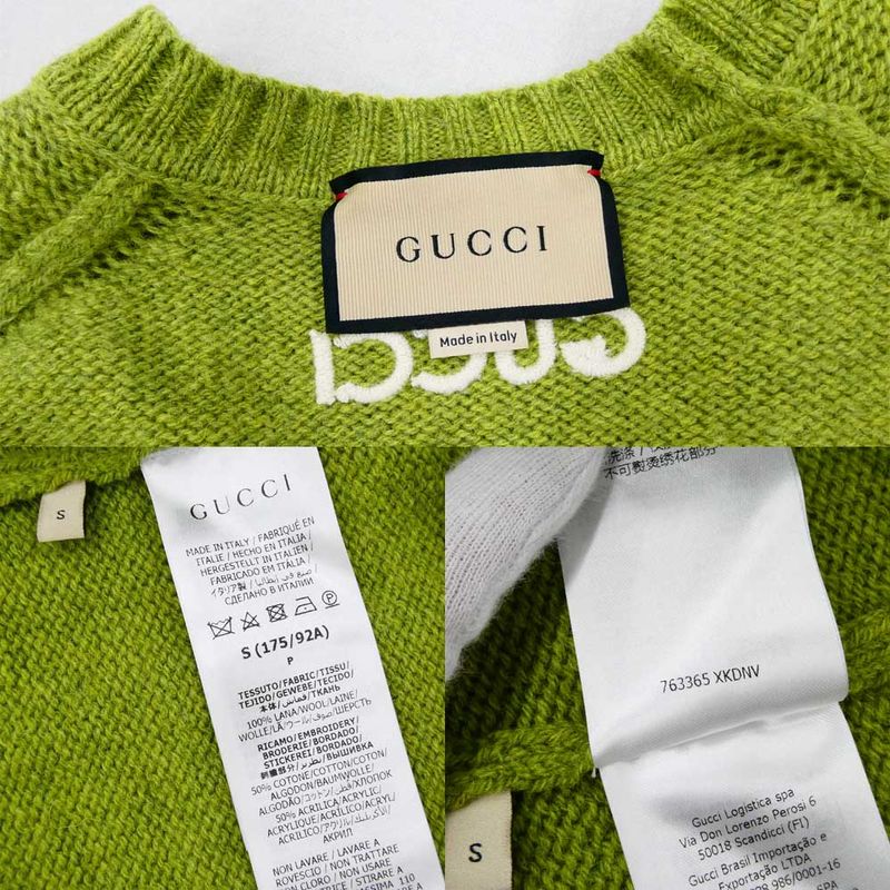 Gucci Logo Embroidery Wool Sweater Green Long Sleeve Knit