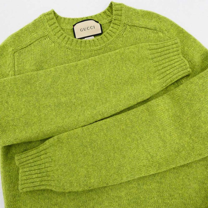 Gucci Logo Embroidery Wool Sweater Green Long Sleeve Knit
