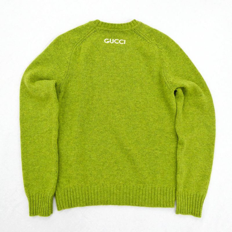 Gucci Logo Embroidery Wool Sweater Green Long Sleeve Knit