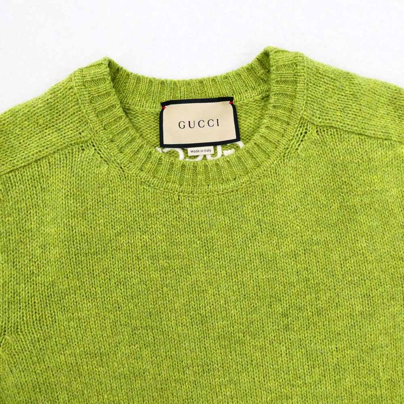 Gucci Logo Embroidery Wool Sweater Green Long Sleeve Knit