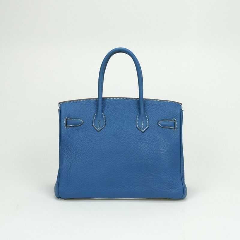 Hermes Birkin 30 Tote Taurillon Clemence Mykonos Blue White Silver Handbag