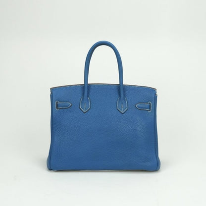 Hermes Birkin 30 Tote Taurillon Clemence Mykonos Blue White Silver Handbag