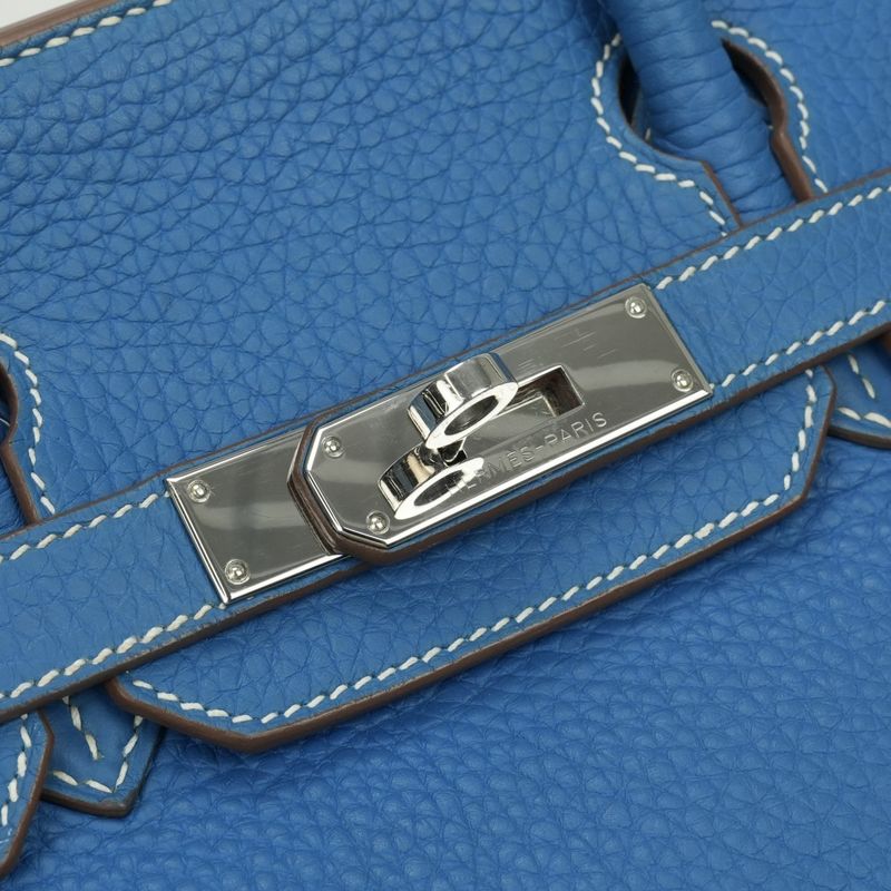Hermes Birkin 30 Tote Taurillon Clemence Mykonos Blue White Silver Handbag