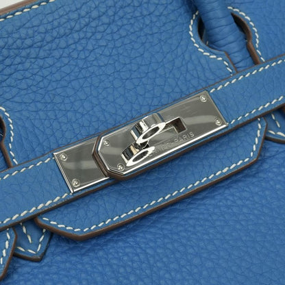 Hermes Birkin 30 Tote Taurillon Clemence Mykonos Blue White Silver Handbag