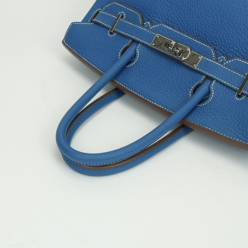 Hermes Birkin 30 Tote Taurillon Clemence Mykonos Blue White Silver Handbag