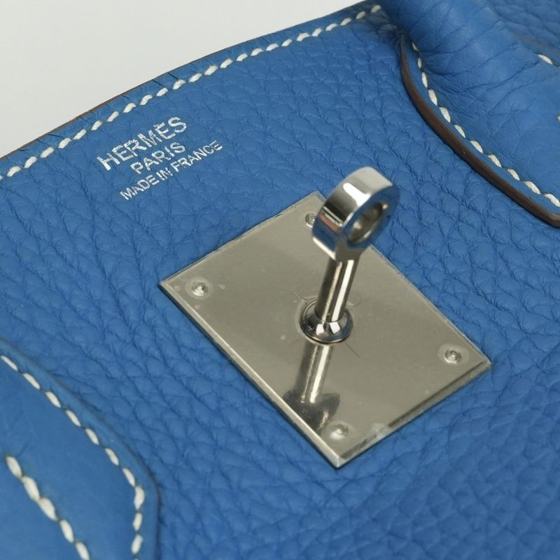 Hermes Birkin 30 Tote Taurillon Clemence Mykonos Blue White Silver Handbag