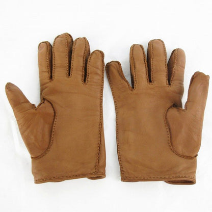 Hermes 7 Gloves Series Button Leather Sheep Camel Brown Tea Gold
