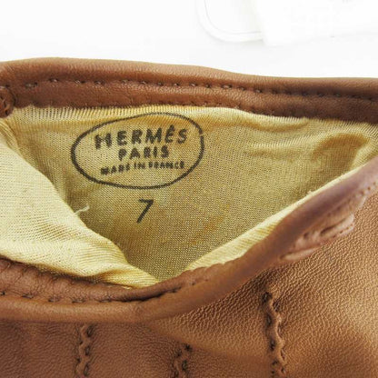 Hermes 7 Gloves Series Button Leather Sheep Camel Brown Tea Gold