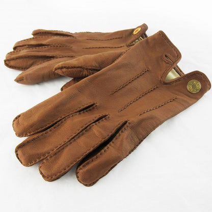 Hermes 7 Gloves Series Button Leather Sheep Camel Brown Tea Gold