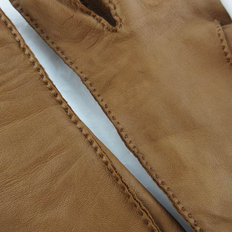 Hermes 7 Gloves Series Button Leather Sheep Camel Brown Tea Gold