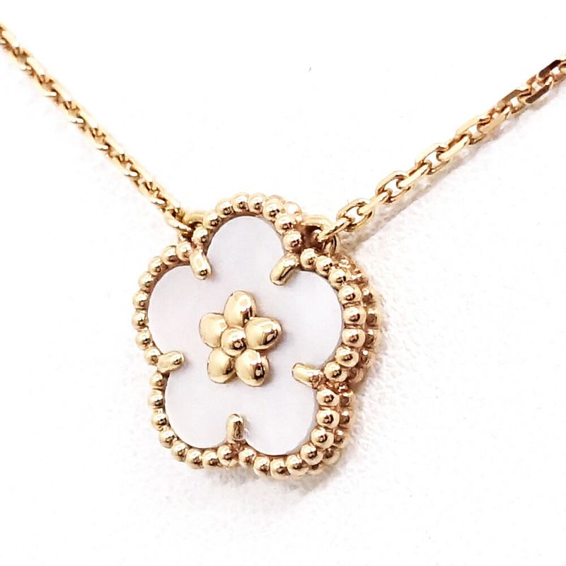 Van Cleef & Arpels 18k Pink Gold Lucky Spring Plum Blossom Necklace Mop