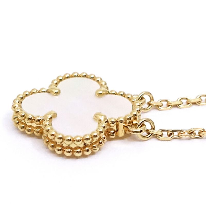 Van Cleef & Arpels 18k Yellow Gold Vintage Alhambra Mop White Shell Necklace
