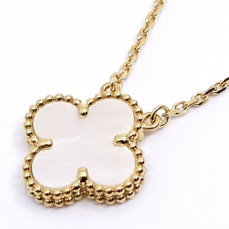 Van Cleef & Arpels 18k Yellow Gold Vintage Alhambra Mop White Shell Necklace