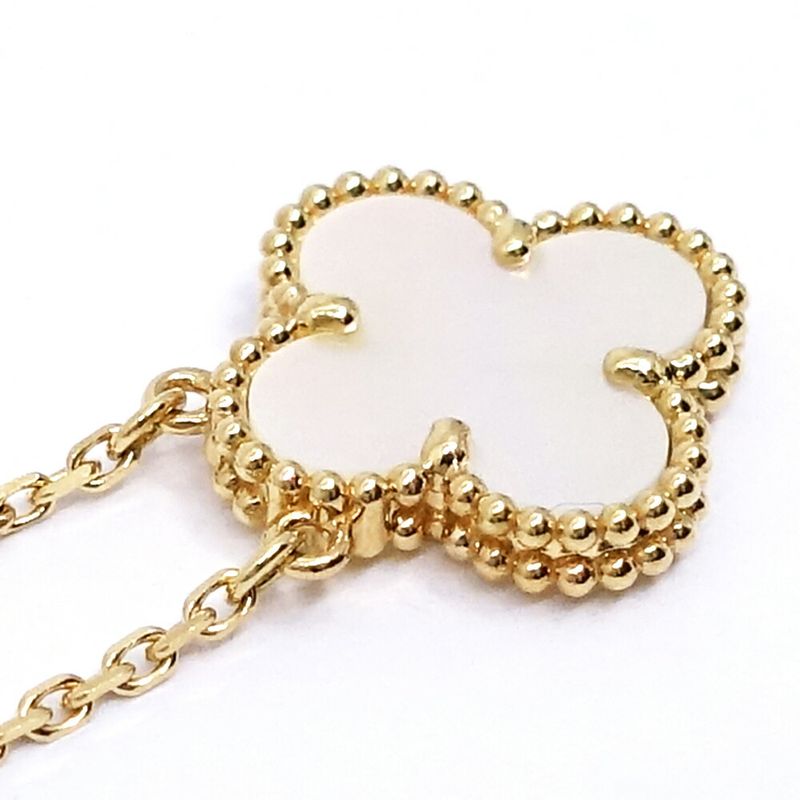 Van Cleef & Arpels 18k Yellow Gold Vintage Alhambra Mop White Shell Necklace
