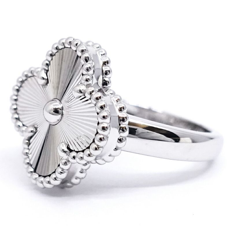 Van Cleef & Arpels 18k White Gold Vintage Alhambra Ring Guilloche