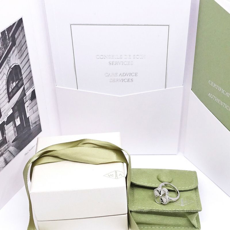 Van Cleef & Arpels 18k White Gold Vintage Alhambra Ring Guilloche