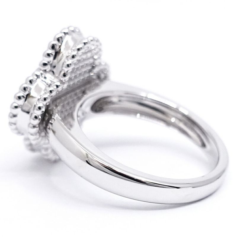 Van Cleef & Arpels 18k White Gold Vintage Alhambra Ring Guilloche