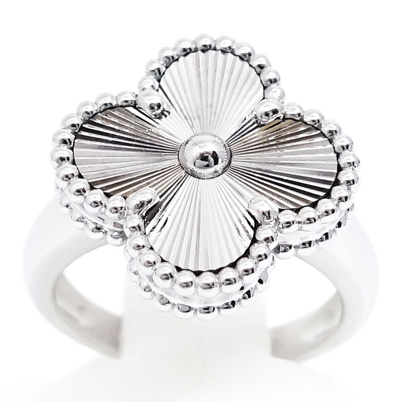 Van Cleef & Arpels 18k White Gold Vintage Alhambra Ring Guilloche