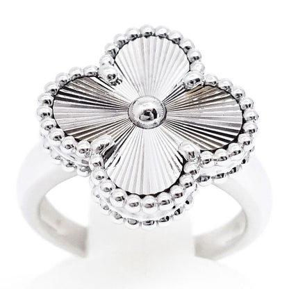 Van Cleef & Arpels 18k White Gold Vintage Alhambra Ring Guilloche
