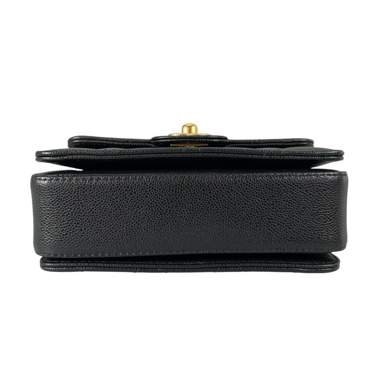 Chanel Caviar Leather Flap Bag Quilted Handle Mini Handbag Black