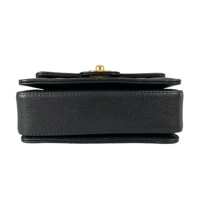 Chanel Caviar Leather Flap Bag Quilted Handle Mini Handbag Black