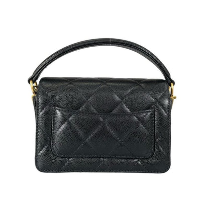 Chanel Caviar Leather Flap Bag Quilted Handle Mini Handbag Black