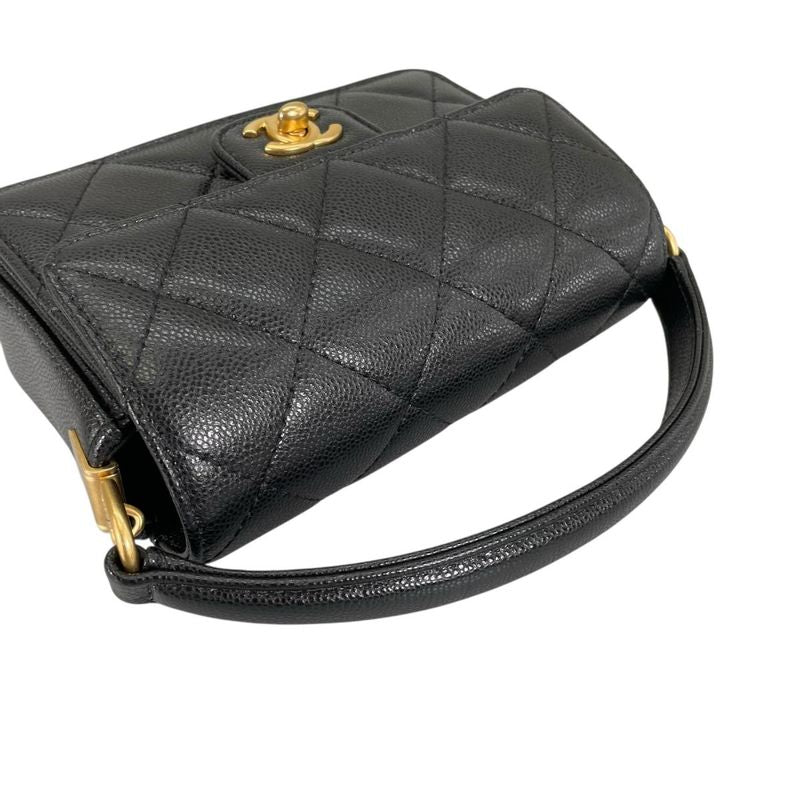 Chanel Caviar Leather Flap Bag Quilted Handle Mini Handbag Black