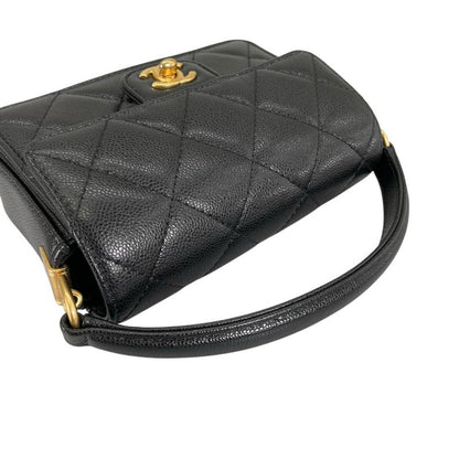 Chanel Caviar Leather Flap Bag Quilted Handle Mini Handbag Black