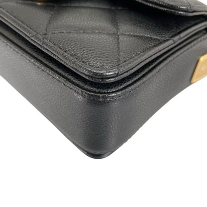Chanel Caviar Leather Flap Bag Quilted Handle Mini Handbag Black