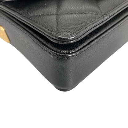 Chanel Caviar Leather Flap Bag Quilted Handle Mini Handbag Black