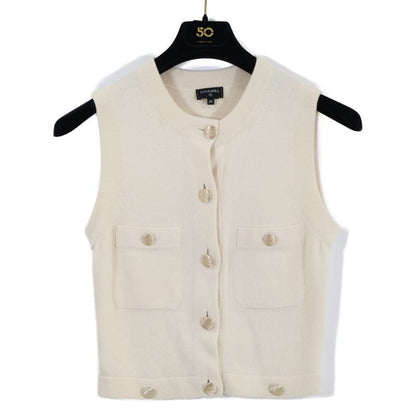Chanel CC Logo Button Cashmere Sleeveless 34 Shirt