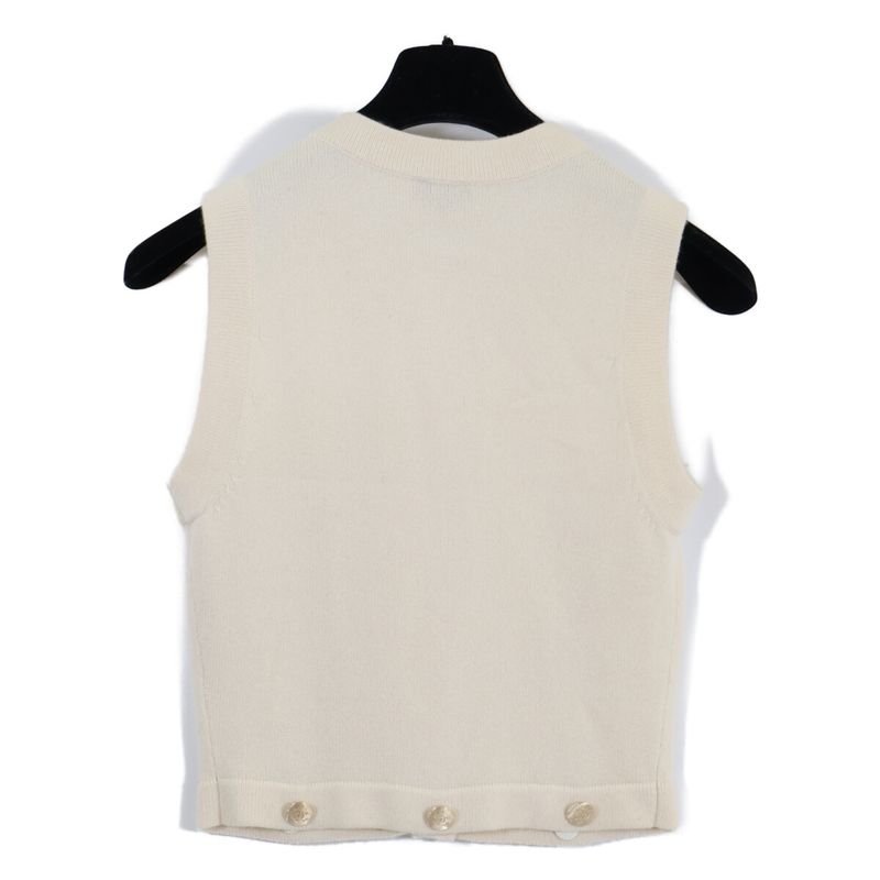 Chanel CC Logo Button Cashmere Sleeveless 34 Shirt