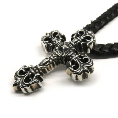 Chrome Hearts Necklace Filigree Cross XS Leather Braid 925 Silver Invoice