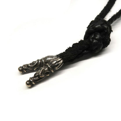 Chrome Hearts Necklace Filigree Cross XS Leather Braid 925 Silver Invoice