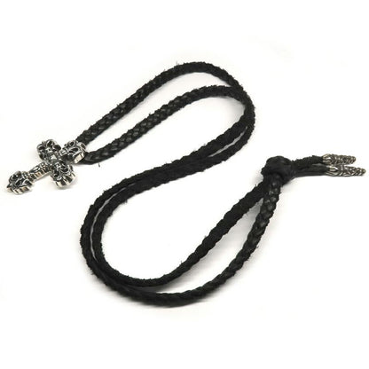 Chrome Hearts Necklace Filigree Cross XS Leather Braid 925 Silver Invoice