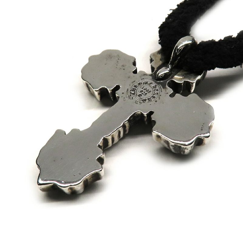 Chrome Hearts Necklace Filigree Cross XS Leather Braid 925 Silver Invoice