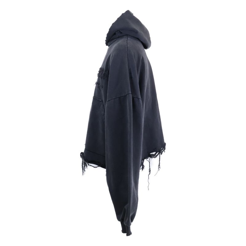 Balenciaga Front Logo Flared Destroy Process Pullover Cropped Hoodie 3
