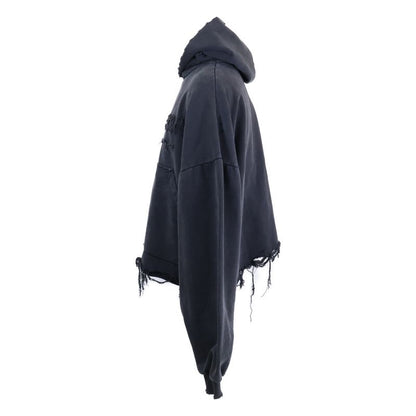 Balenciaga Front Logo Flared Destroy Process Pullover Cropped Hoodie 3