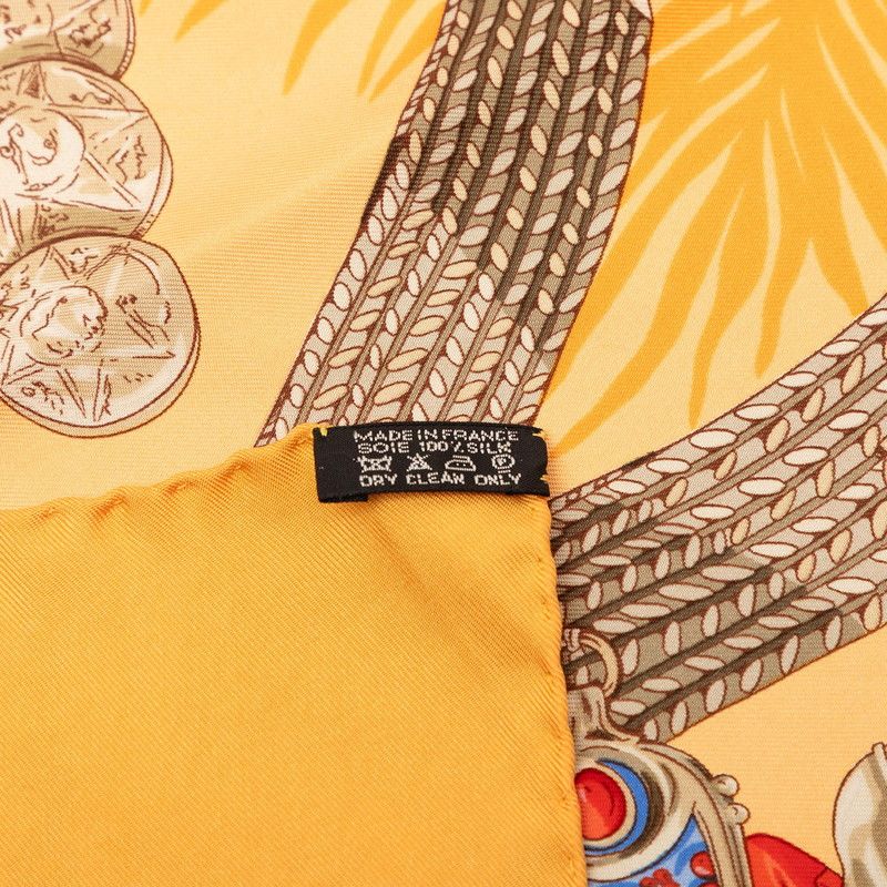 Hermes Carre 90 Terres Precieuses Precious Place Scarf Orange Multicolor Silk