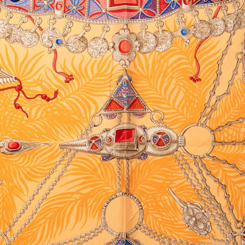Hermes Carre 90 Terres Precieuses Precious Place Scarf Orange Multicolor Silk