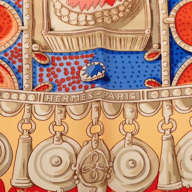 Hermes Carre 90 Terres Precieuses Precious Place Scarf Orange Multicolor Silk