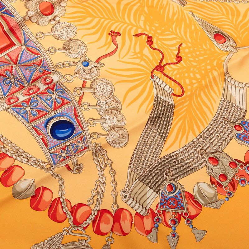 Hermes Carre 90 Terres Precieuses Precious Place Scarf Orange Multicolor Silk