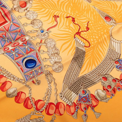 Hermes Carre 90 Terres Precieuses Precious Place Scarf Orange Multicolor Silk