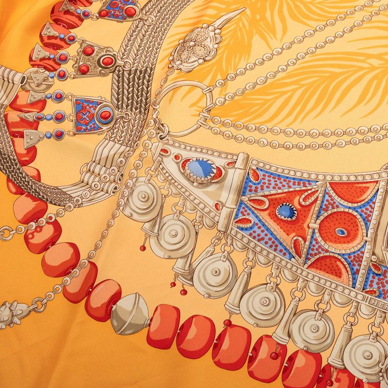 Hermes Carre 90 Terres Precieuses Precious Place Scarf Orange Multicolor Silk