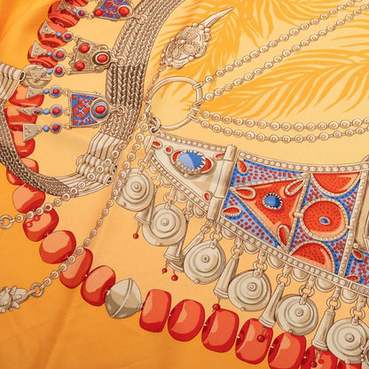 Hermes Carre 90 Terres Precieuses Precious Place Scarf Orange Multicolor Silk