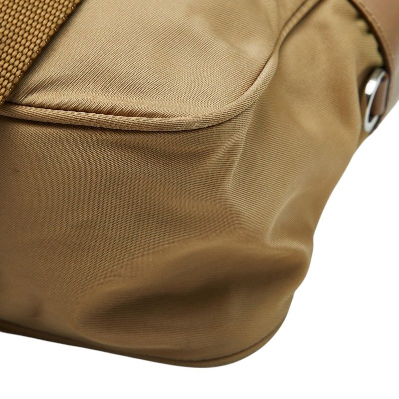 Prada Shoulder Bag Beige Brown Nylon Leather