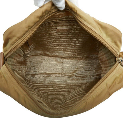 Prada Shoulder Bag Beige Brown Nylon Leather