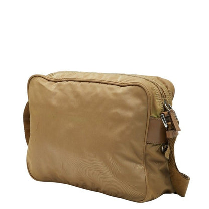 Prada Shoulder Bag Beige Brown Nylon Leather